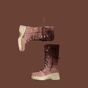 Vintage Tan Report Suede Platform Fur Boots
